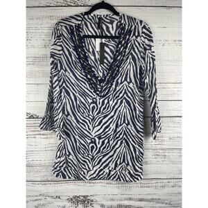 Vix Swimwear Chemamy Tunic Women's Small Blue White Zebra Print Beaded Cover Up